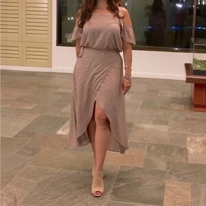 Amuse society two piece set with wrap skirt and off the shoulder top